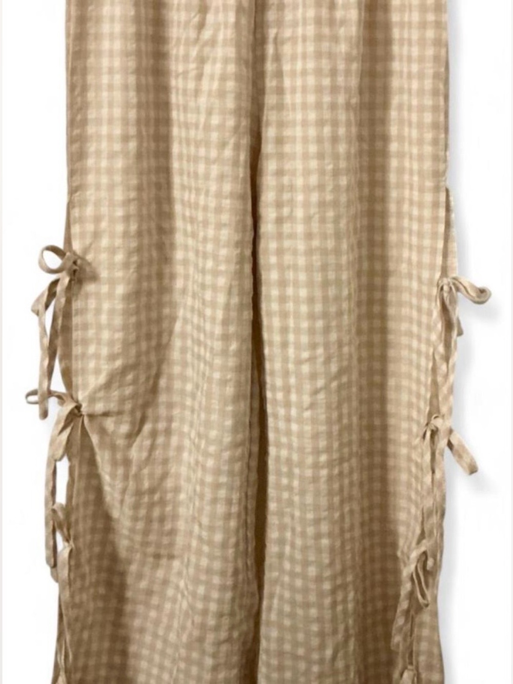 Beige Gingham Tie-Side Wide Leg pants
